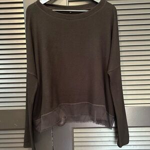 Beautiful People Black Tencel and Silk Top w/Frayed Sheer Panel Bottom, Size Med